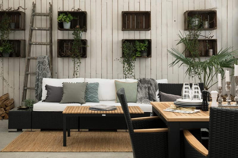 Bahamas Loungesæt 3 Pers 1 Bord Sort/Teak - 2 Ender Sort - Have - Udendørs miljø - Altan & terrasse - Altanmøbler