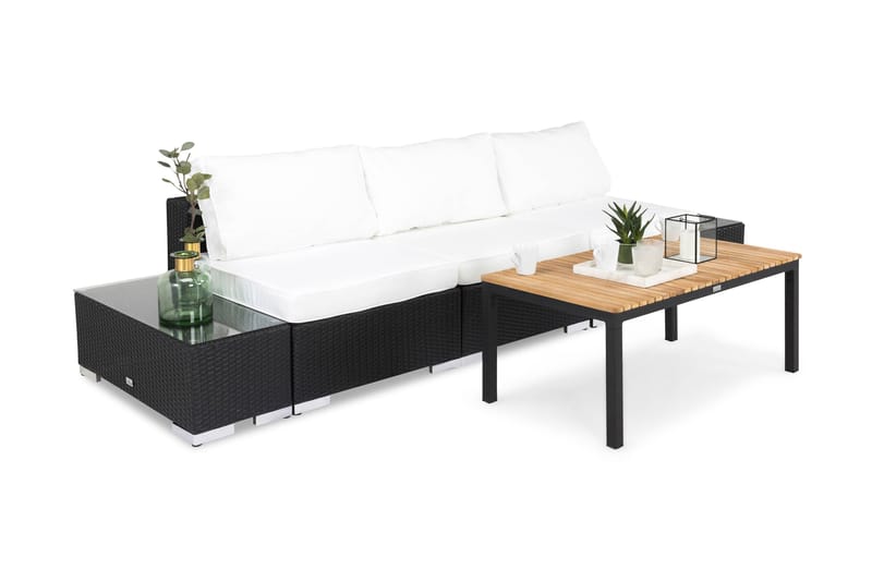 Bahamas Loungesæt 3 Pers 1 Bord Sort/Teak - 2 Ender Sort - Have - Udendørs miljø - Altan & terrasse - Altanmøbler