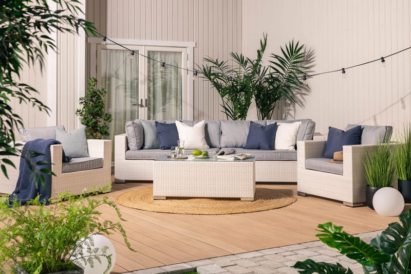 Bahamas Loungesæt 3 - Polyrattan Hvid - Altanmøbler - Sofagrupper udendørs - Loungesæt