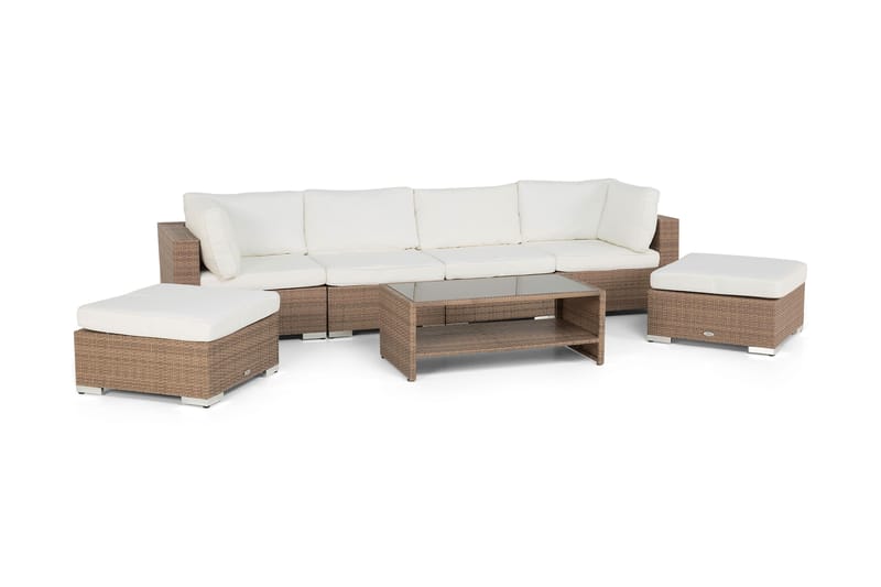 Bahamas Loungesæt 4 Personers+2 Puf/Bord+Bord - Sand - Have - Udendørs miljø - Altan & terrasse - Altanmøbler