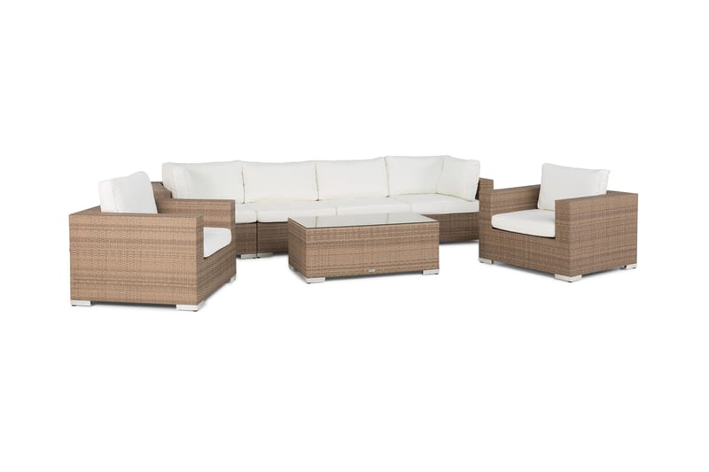 Bahamas Loungesæt 4 Personers+2 Lænestole+Bord - Sand - Altanmøbler - Sofagrupper udendørs - Loungesæt