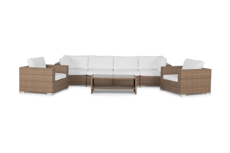 Bahamas Loungesæt 4 Personers+2 Lænestole+Bord m. Hylde - Sand - Altanmøbler - Sofagrupper udendørs - Loungesæt