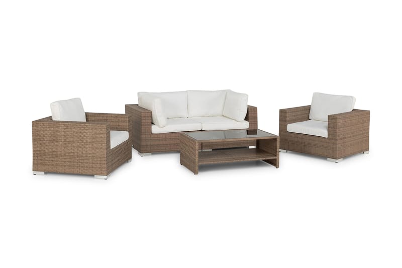 Bahamas Loungesæt 4 Personers+Bord m. Hylde - Sand - Altanmøbler - Sofagrupper udendørs - Loungesæt