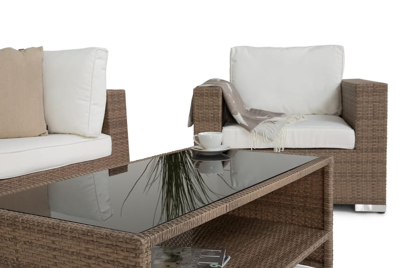 Bahamas Loungesæt 4 Personers+Bord m. Hylde - Sand - Altanmøbler - Sofagrupper udendørs - Loungesæt