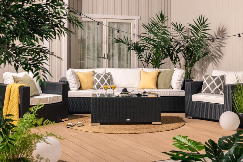Bahamas Loungesæt 5 personers - Sort Polyrattan - Altanmøbler - Sofagrupper udendørs - Loungesæt
