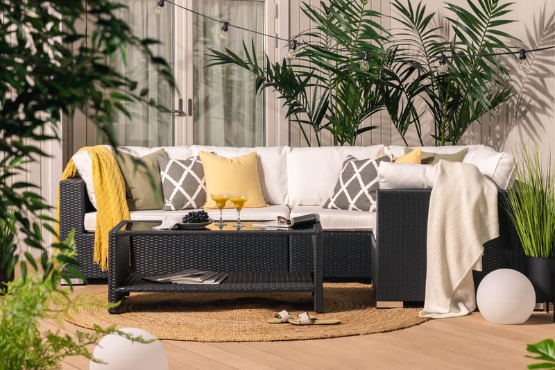 Bahamas Loungesæt 5 Personers+Bord m. Hylde - Sort - Have - Udendørs miljø - Altan & terrasse - Altanmøbler