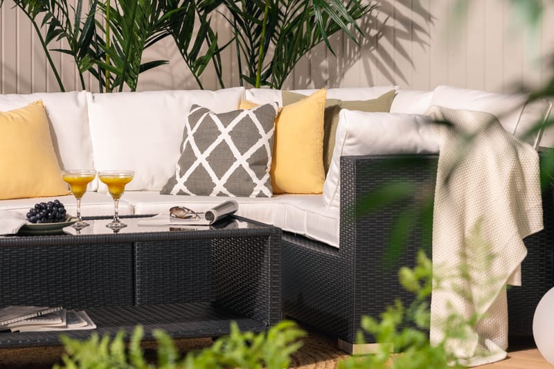 Bahamas Loungesæt 5 Personers+Bord m. Hylde - Sort - Altanmøbler - Sofagrupper udendørs - Loungesæt
