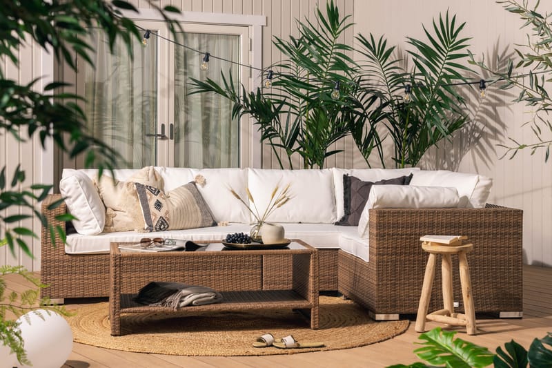 Bahamas Loungesæt 5 Personers+Bord m. Hylde - Sand - Have - Udendørs miljø - Altan & terrasse - Altanmøbler