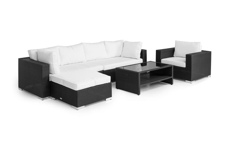 Bahamas Loungesæt 6 Personers+Bord m. Hylde - Sort - Sofagrupper udendørs - Loungesæt - Altanmøbler