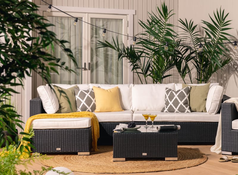 Bahamas Loungesæt 6 Personers+2 Puf/Bord - Sort - Have - Udendørs miljø - Altan & terrasse - Altanmøbler