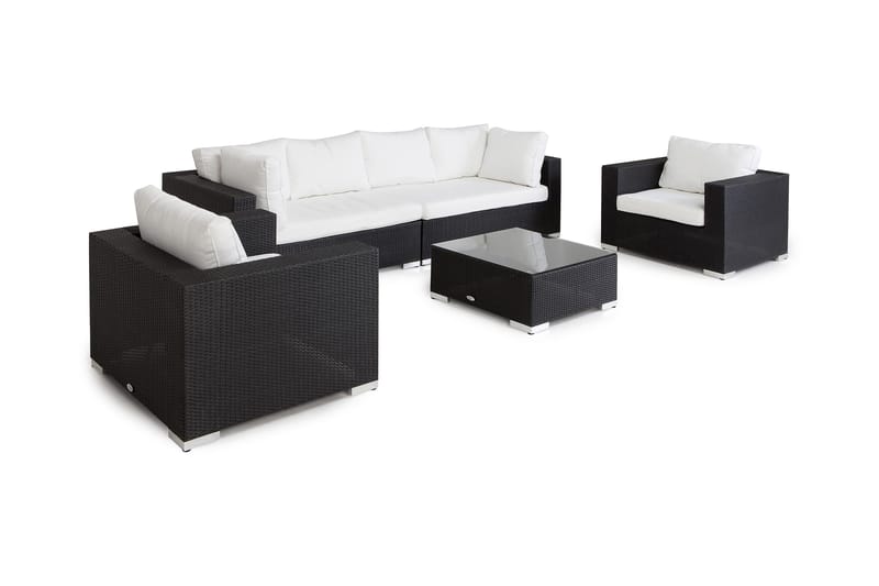 Bahamas Loungesæt 6 Personers + Puf/Bord - Sort - Have - Udendørs miljø - Altan & terrasse - Altanmøbler