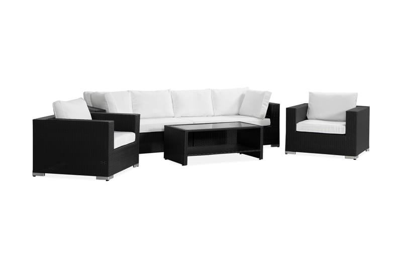 Bahamas Loungesæt 6 Personers+Bord m. Hylde - Sort - Have - Udendørs miljø - Altan & terrasse - Altanmøbler