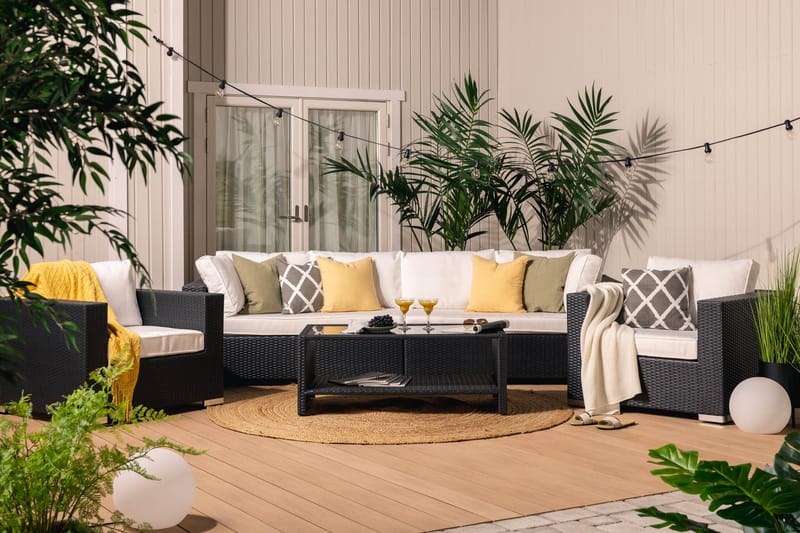 Bahamas Loungesæt 6 Personers+Bord m. Hylde - Sort - Have - Udendørs miljø - Altan & terrasse - Altanmøbler