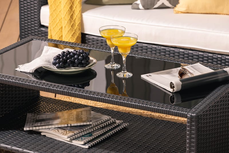 Bahamas Loungesæt 6 Personers+Bord m. Hylde - Sort - Have - Udendørs miljø - Altan & terrasse - Altanmøbler