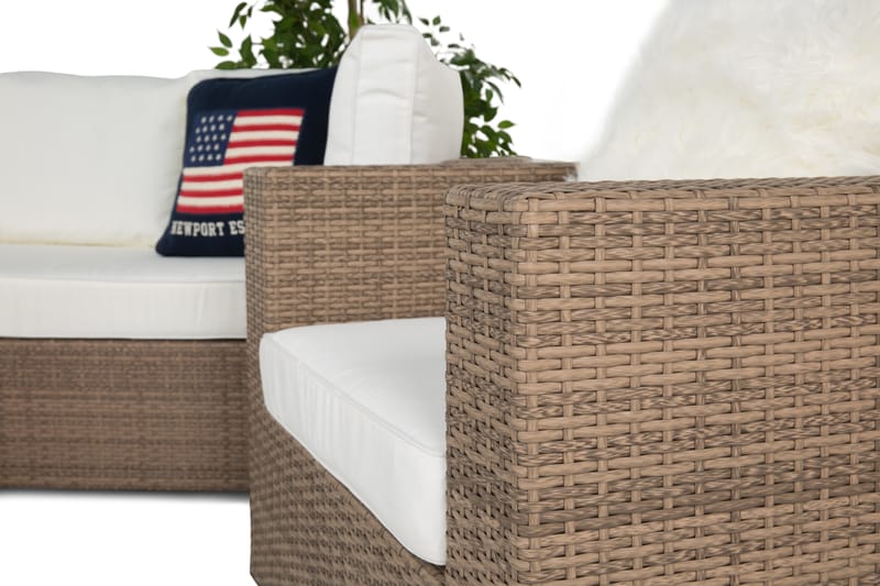 Bahamas Loungesæt 6 Personers + Puf/Bord - Sand - Altanmøbler - Sofagrupper udendørs - Loungesæt