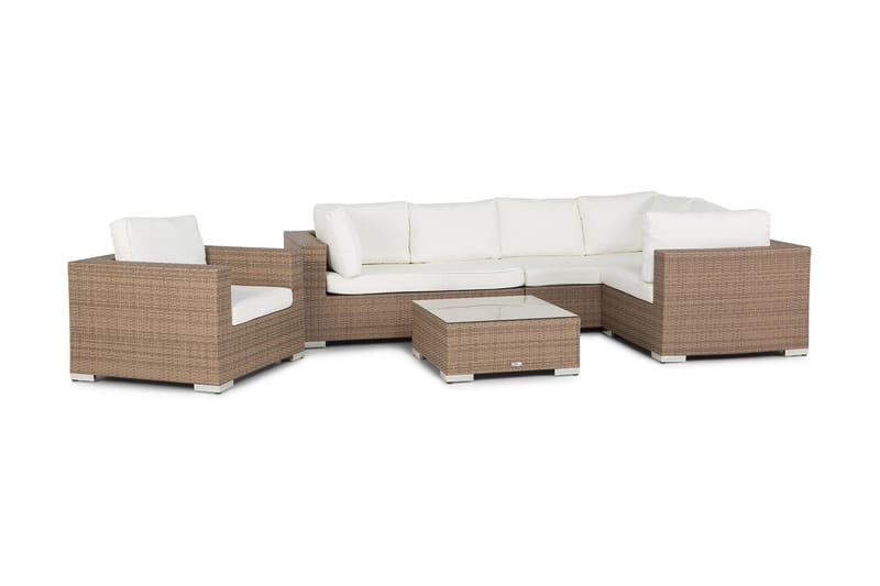 Bahamas Loungesæt 6 Personers + Puf/Bord - Sand - Altanmøbler - Sofagrupper udendørs - Loungesæt