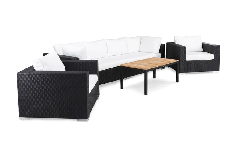 Bahamas Loungesæt 6 Personers+Bord Sort/Teak - 2 Lænestole Sort - Altanmøbler - Sofagrupper udendørs - Loungesæt