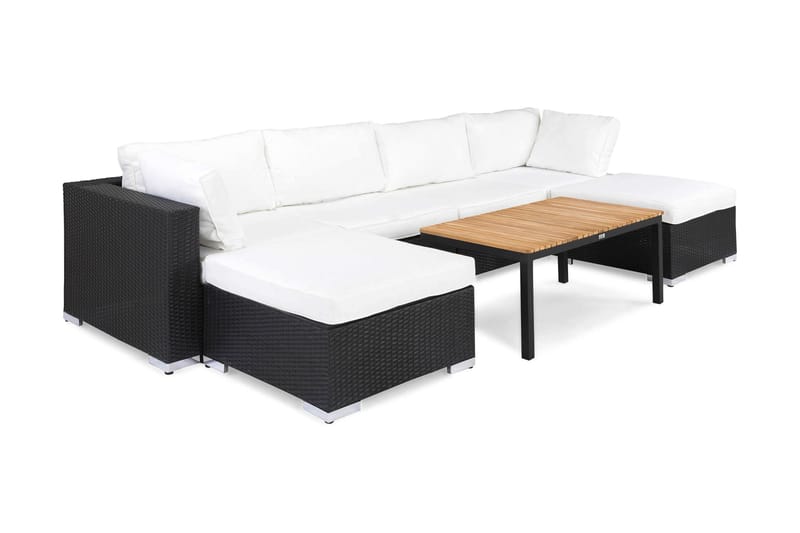 Bahamas Loungesæt 6 Personers+Bord Sort/Teak - 2 Puf/Bord Svart - Have - Udendørs miljø - Altan & terrasse - Altanmøbler