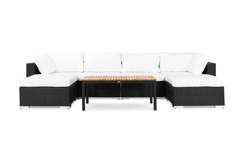 Bahamas Loungesæt 6 Personers+Bord Sort/Teak - 2 Puf/Bord Svart - Have - Udendørs miljø - Altan & terrasse - Altanmøbler