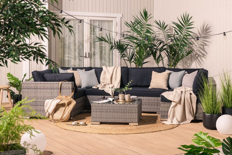 Bahamas Loungesæt 7 Personers+Puf/Bord - Grå - Altanmøbler - Sofagrupper udendørs - Loungesæt
