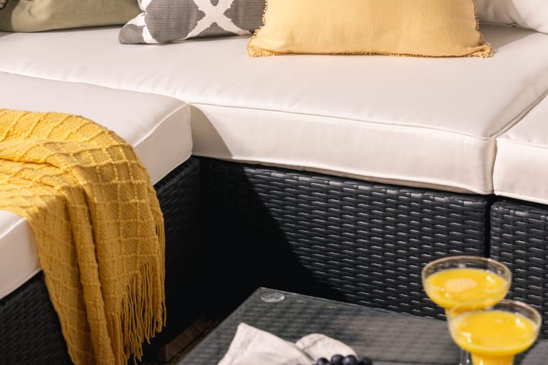 Bahamas Loungesæt 7 Personers + Puf/Bord - Sort - Altanmøbler - Sofagrupper udendørs - Loungesæt