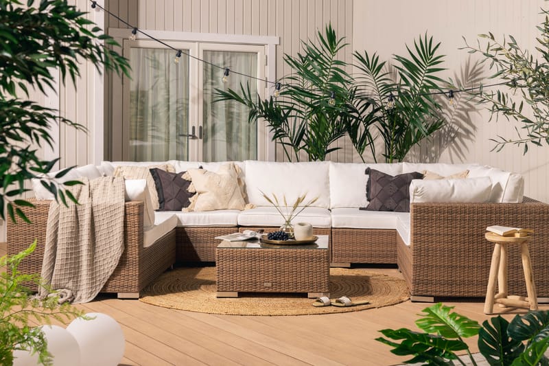 Bahamas Loungesæt 9 personers + Puf/Bord - Sand - Altanmøbler - Sofagrupper udendørs - Loungesæt