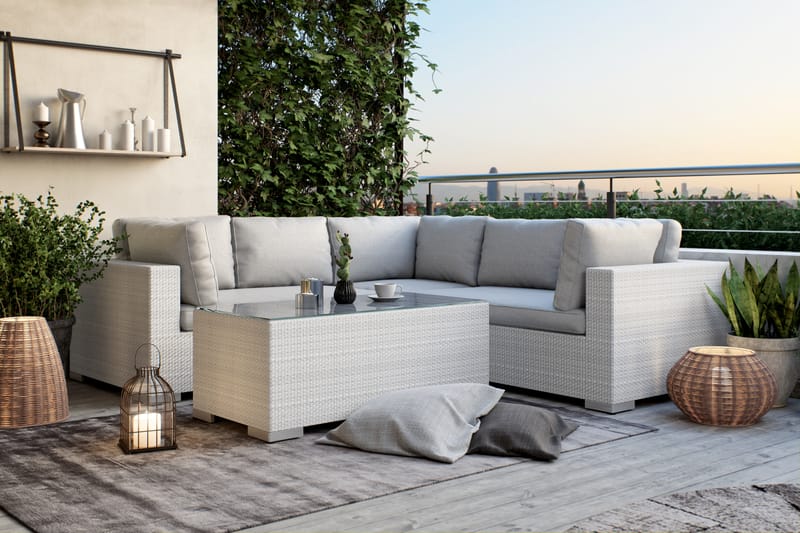 Bahamas Loungesæt - Hvid Polyrattan - Altanmøbler - Sofagrupper udendørs - Loungesæt