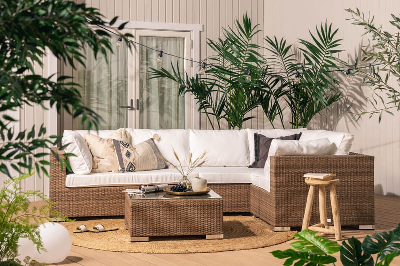 Bahamas Loungessæt 6 Personers+Bord m. Hylde - Sand - Have - Udendørs miljø - Altan & terrasse - Altanmøbler