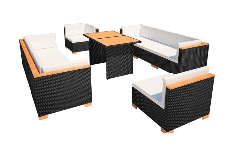 Haveloungesæt 10 Dele Med Hynder Polyrattan Sort - Sort - Havemøbler - Loungemøbler - Loungesæt