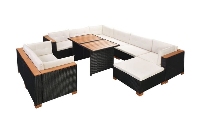 Haveloungesæt 10 Dele Med Hynder Polyrattan Sort - Sort - Havemøbler - Loungemøbler - Loungesæt
