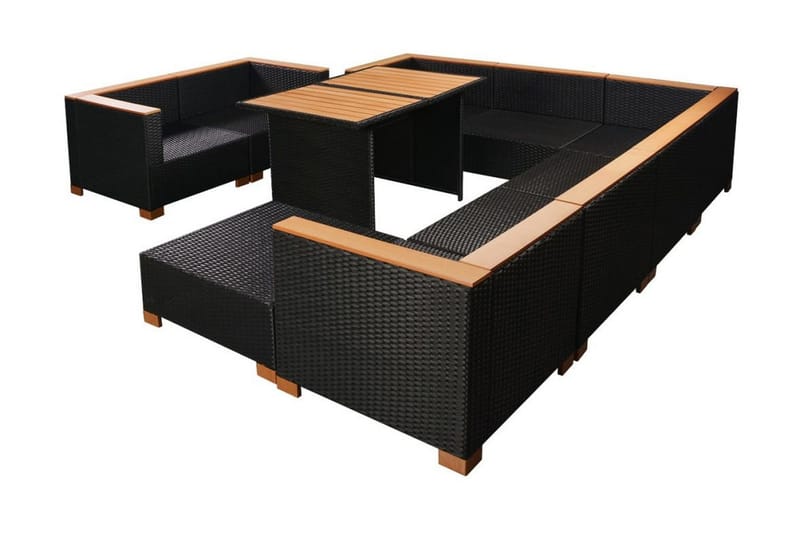 Haveloungesæt 10 Dele Med Hynder Polyrattan Sort - Sort - Havemøbler - Loungemøbler - Loungesæt