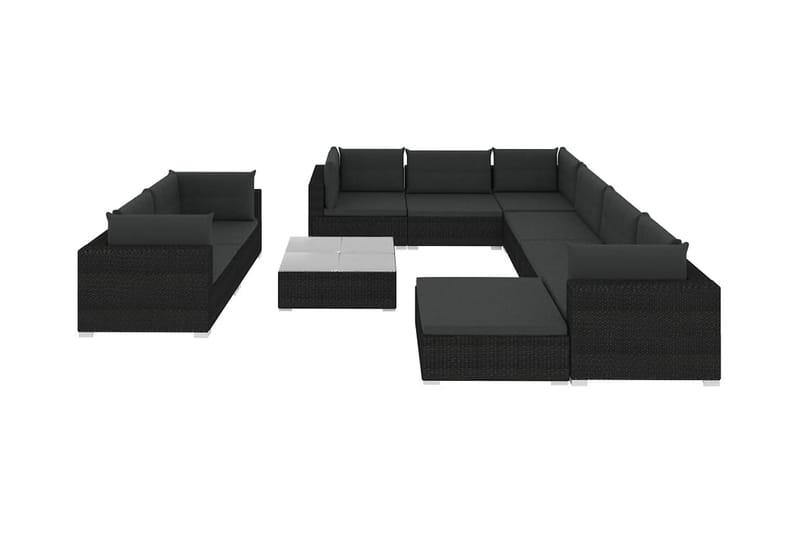 haveloungesæt 10 dele med hynder polyrattan sort - Altanmøbler - Sofagrupper udendørs - Loungesæt