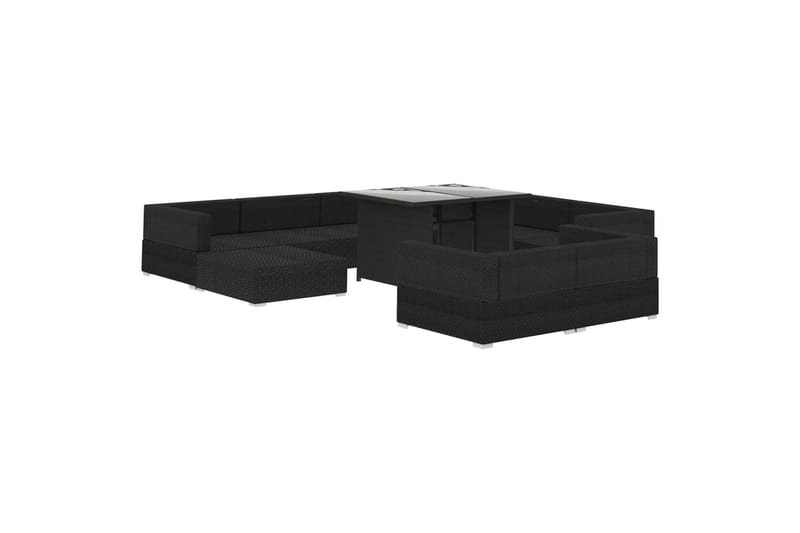 Haveloungesæt 10 Dele Med Hynder Polyrattan Sort - Havemøbler - Loungemøbler - Loungesæt