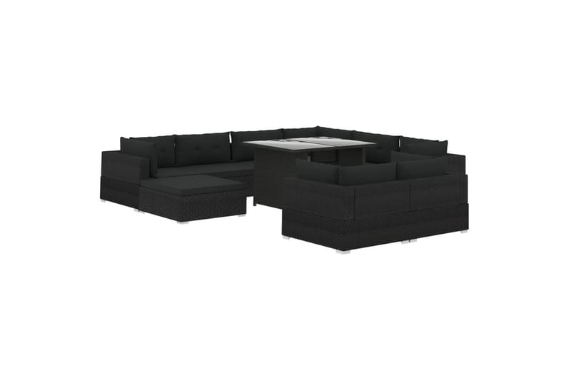 Haveloungesæt 10 Dele Med Hynder Polyrattan Sort - Havemøbler - Loungemøbler - Loungesæt