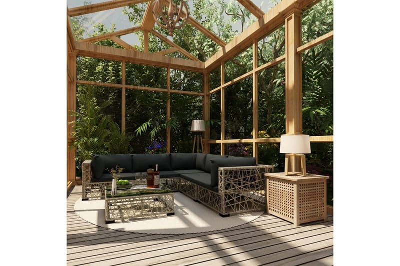 Haveloungesæt 10 Dele Med Hynder Polyrattan Grå - Havemøbler - Loungemøbler - Loungesæt