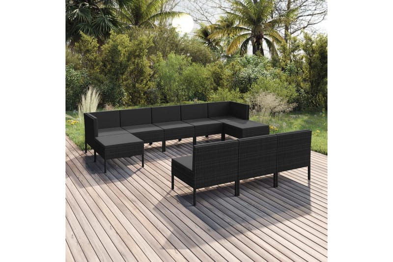 haveloungesæt 10 dele med hynder polyrattan sort - Sort - Havemøbler - Loungemøbler - Loungesæt
