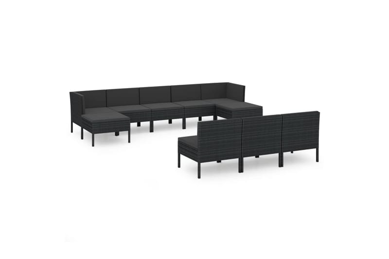 haveloungesæt 10 dele med hynder polyrattan sort - Sort - Havemøbler - Loungemøbler - Loungesæt