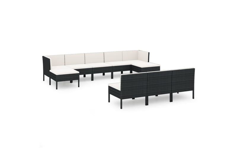 haveloungesæt 10 dele med hynder polyrattan sort - Sort - Altanmøbler - Sofagrupper udendørs - Loungesæt