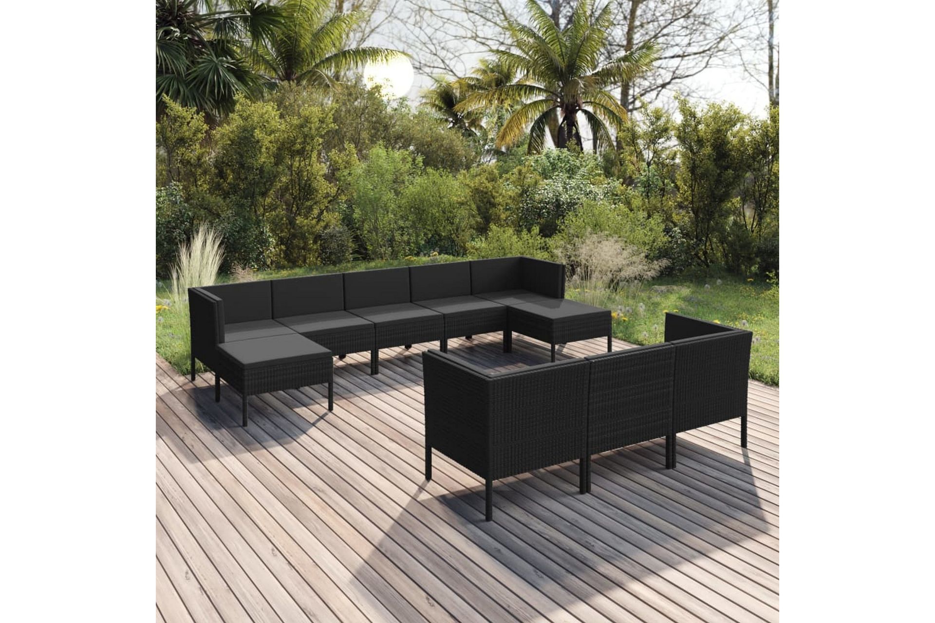 haveloungesæt 10 dele med hynder polyrattan sort - Sort - Havemøbler - Loungemøbler - Loungesæt