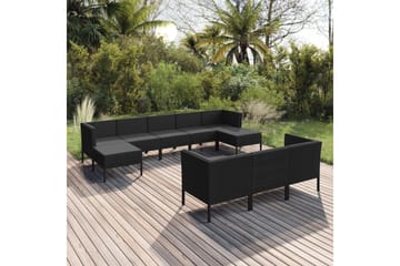 haveloungesæt 10 dele med hynder polyrattan sort - Sort - Havemøbler - Loungemøbler - Loungesæt