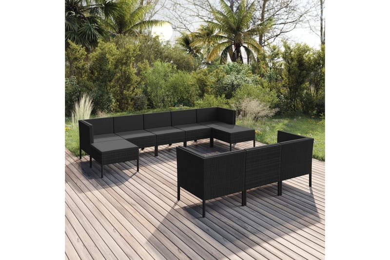 haveloungesæt 10 dele med hynder polyrattan sort - Sort - Havemøbler - Loungemøbler - Loungesæt