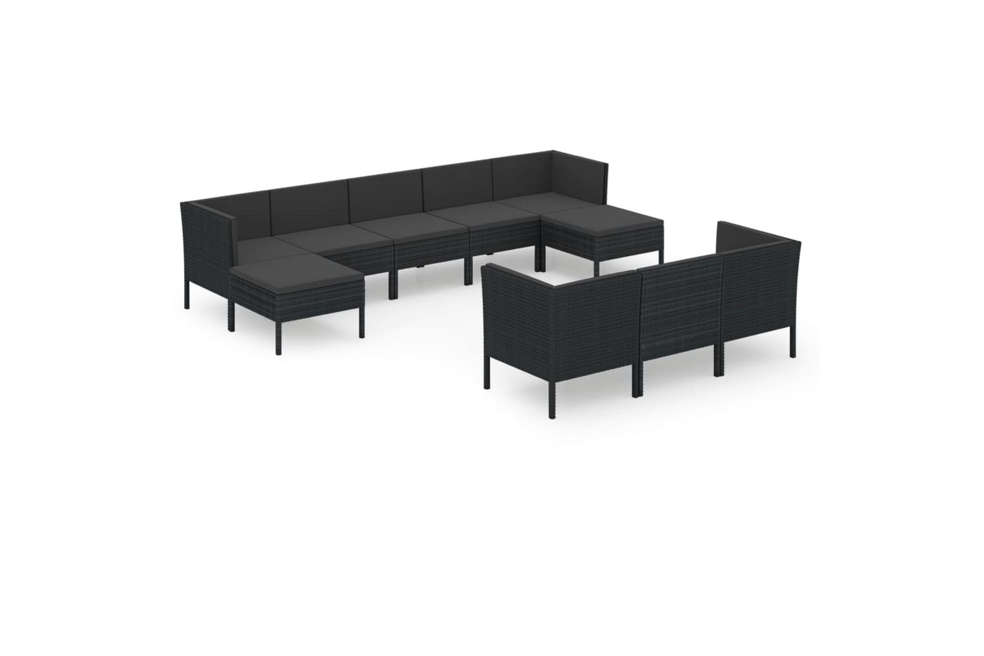 haveloungesæt 10 dele med hynder polyrattan sort - Sort - Havemøbler - Loungemøbler - Loungesæt