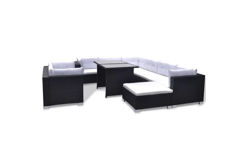 Haveloungesæt 10 Dele Med Hynder Polyrattan Sort - Sort - Havemøbler - Loungemøbler - Loungesæt