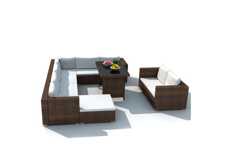Haveloungesæt 10 Dele Med Hynder Polyrattan Brun - Brun - Havemøbler - Loungemøbler - Loungesæt