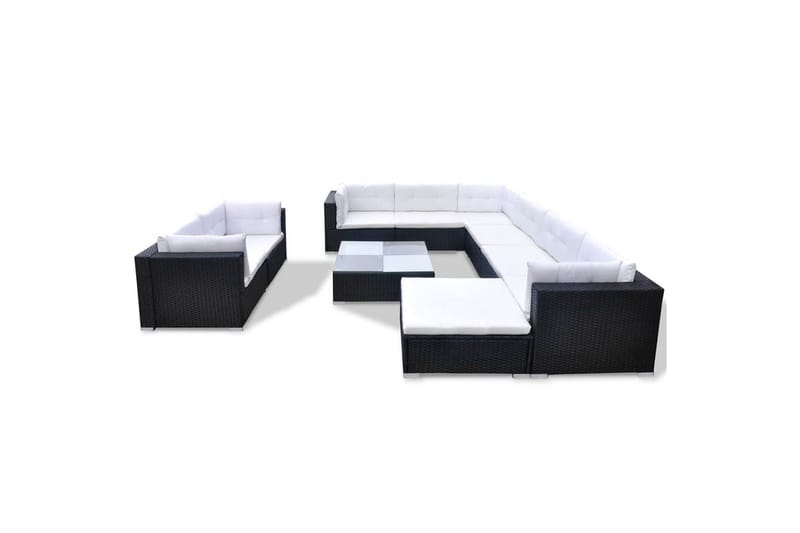 Haveloungesæt 10 Dele Med Hynder Polyrattan Sort - Sort - Havemøbler - Loungemøbler - Loungesæt