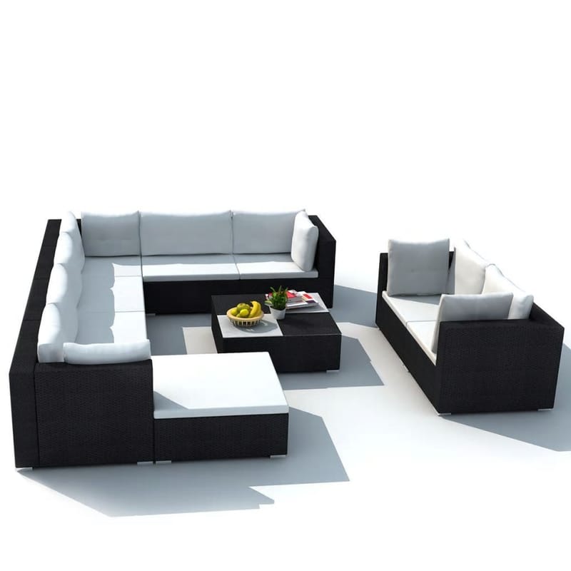 Haveloungesæt 10 Dele Med Hynder Polyrattan Sort - Sort - Havemøbler - Loungemøbler - Loungesæt