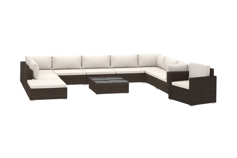 Haveloungesæt 11 dele med hynder polyrattan brun - Brun - Havemøbler - Loungemøbler - Loungesæt