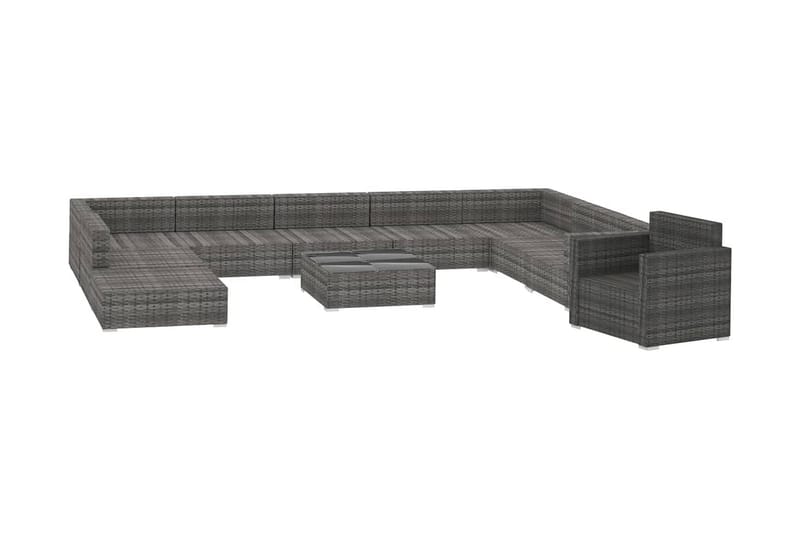 Haveloungesæt 11 dele med hynder polyrattan grå - Grå - Altanmøbler - Sofagrupper udendørs - Loungesæt
