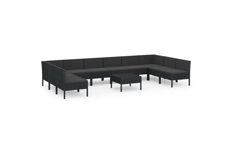 haveloungesæt 11 dele med hynder polyrattan sort - Sort - Havemøbler - Loungemøbler - Loungesæt
