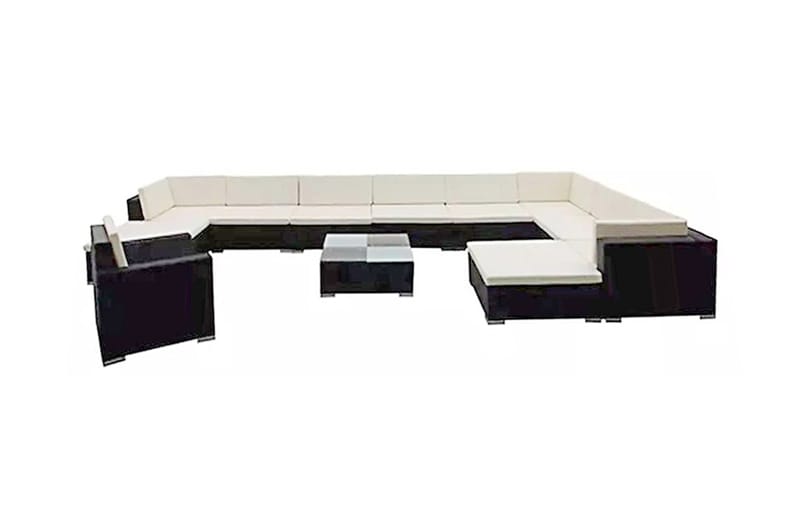 Haveloungesæt 12 Dele Med Hynder Polyrattan Sort - Sort - Havemøbler - Loungemøbler - Loungesæt